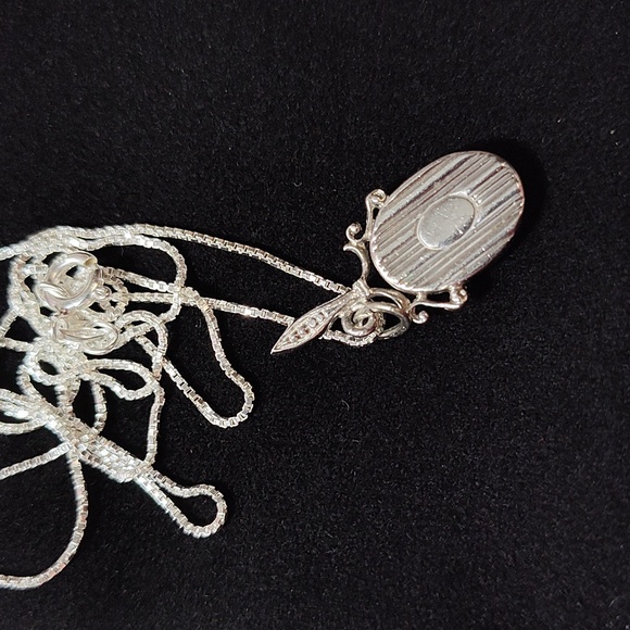 Rare BEAU Sterling Ornamental Hand Mirror Charm Pendant Necklace - Picture 4 of 10